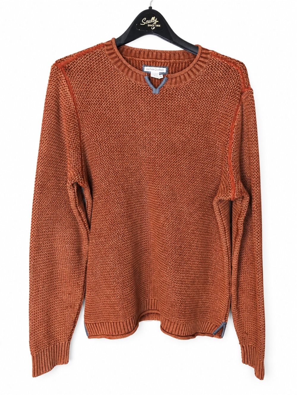 Carbon2Cobalt Men’s Sweater Size M Rust Orange Cotton Textured Reverse Seam Knit